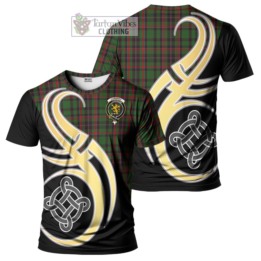 Tartan Vibes Clothing Cumming Hunting Tartan T-Shirt with Family Crest and Celtic Symbol Style