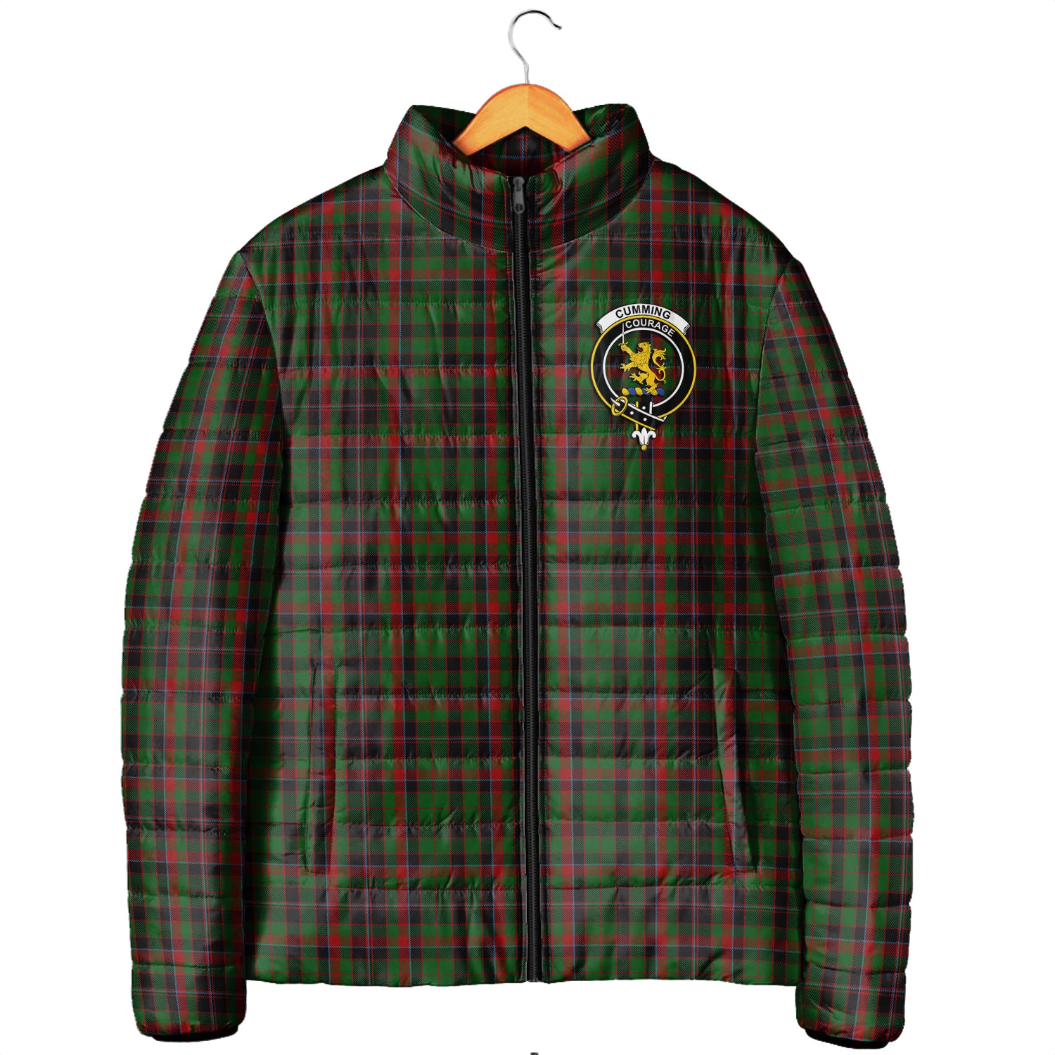 Cumming Hunting Tartan Padded Jacket with Family Crest Men's Padded Jacket - Tartan Vibes Clothing