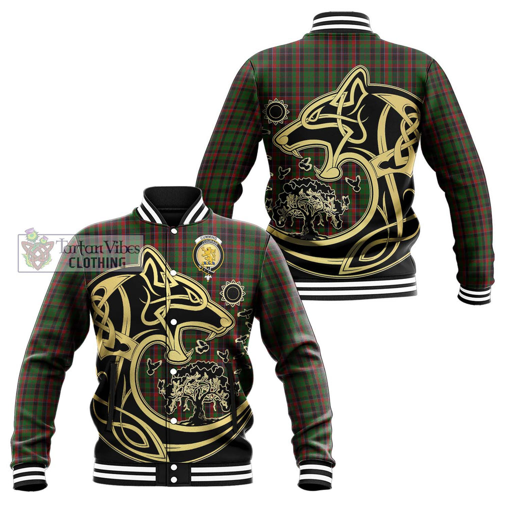 Cumming Hunting Tartan Baseball Jacket with Family Crest Celtic Wolf Style Unisex - Tartan Vibes Clothing