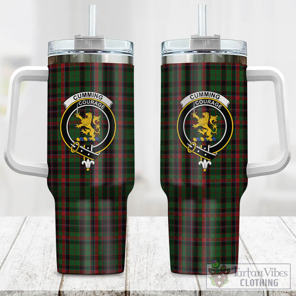 Tartan Vibes Clothing Cumming Hunting Tartan and Family Crest Tumbler with Handle