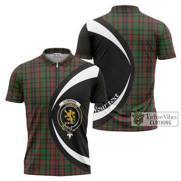 Cumming Hunting Tartan Zipper Polo Shirt with Family Crest Circle Style