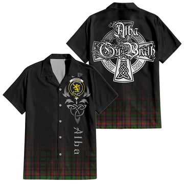 Cumming Hunting Tartan Short Sleeve Button Up Shirt Featuring Alba Gu Brath Family Crest Celtic Inspired