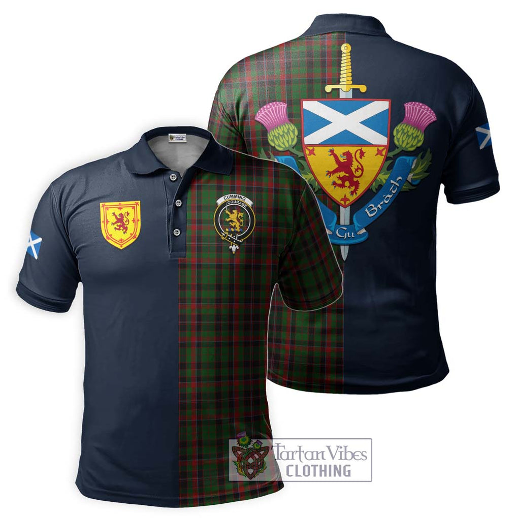 Tartan Vibes Clothing Cumming Hunting Tartan Polo Shirt with Scottish Lion Royal Arm Half Style