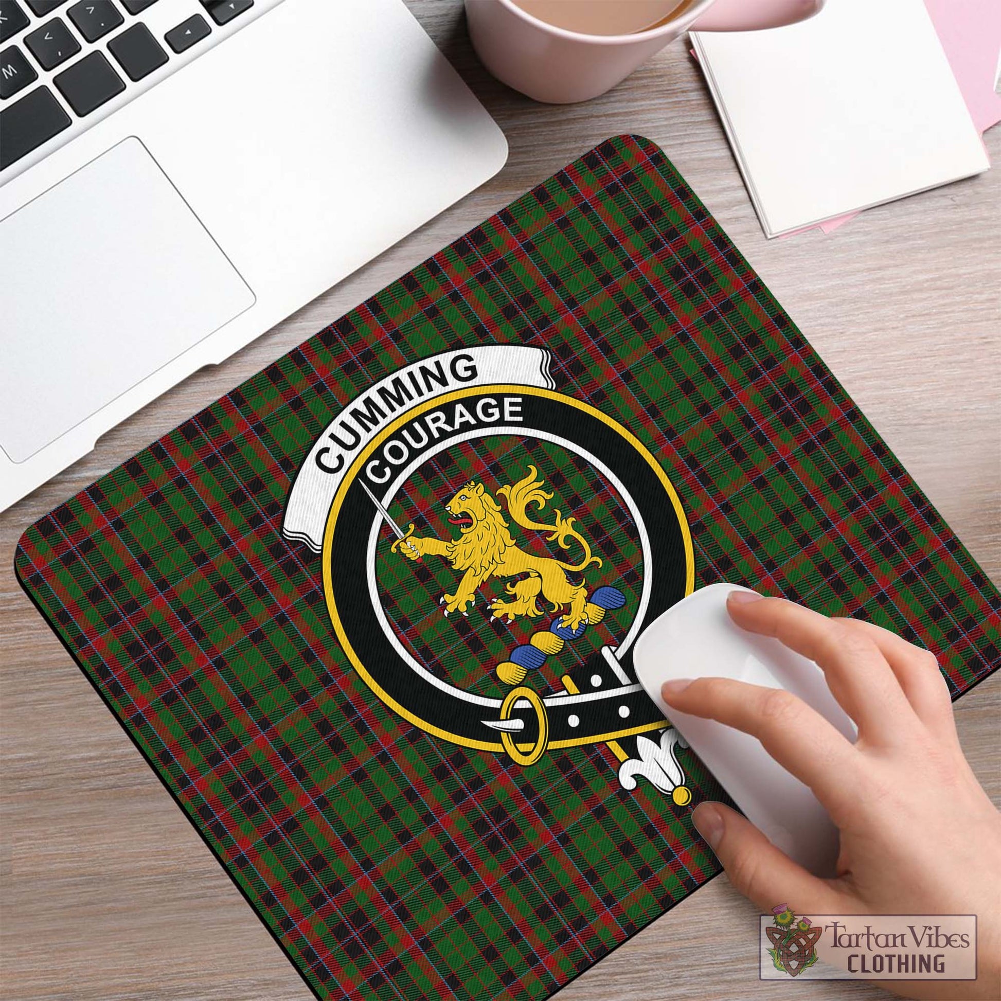 Tartan Vibes Clothing Cumming Hunting Tartan Mouse Pad with Family Crest