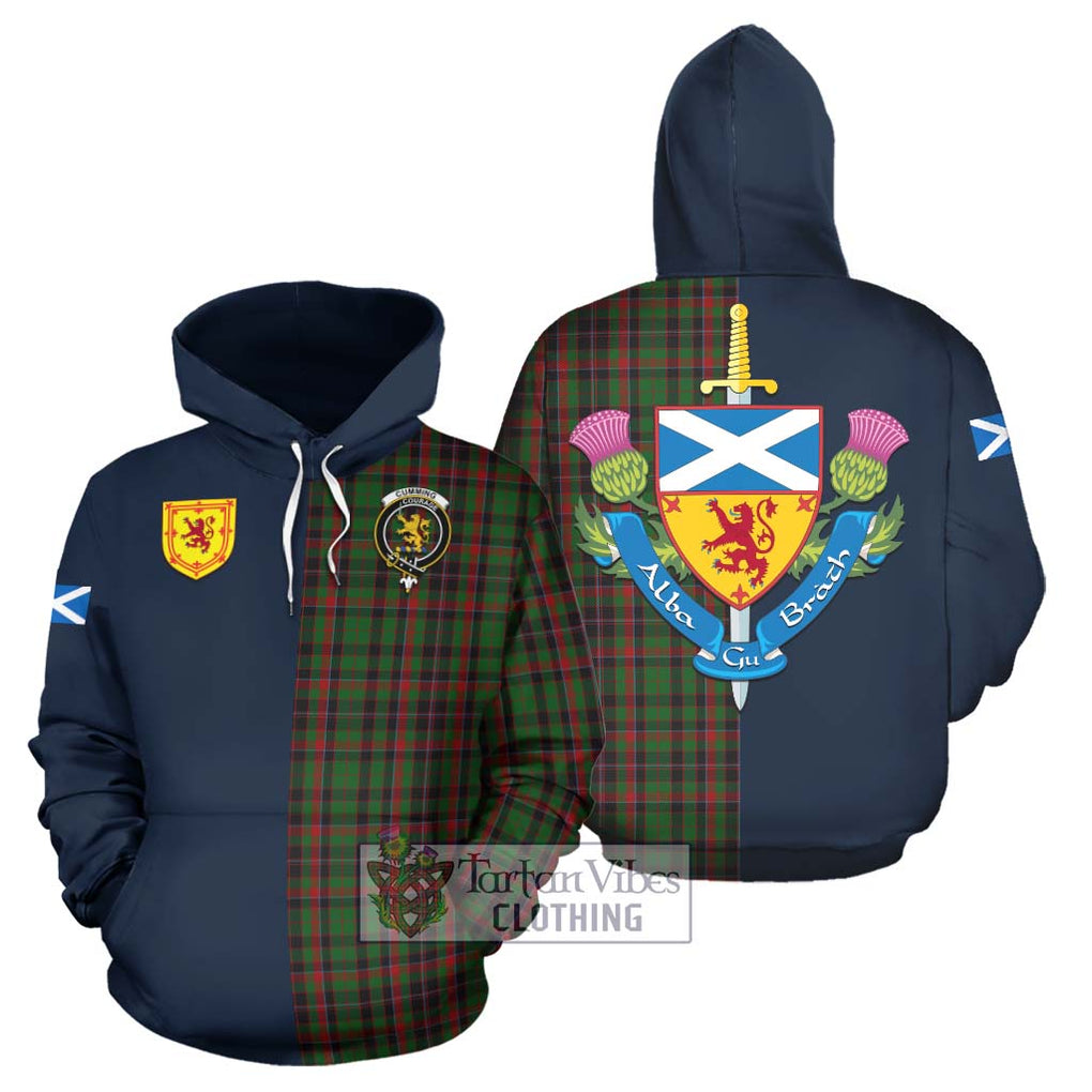 Tartan Vibes Clothing Cumming Hunting Tartan Hoodie with Scottish Lion Royal Arm Half Style