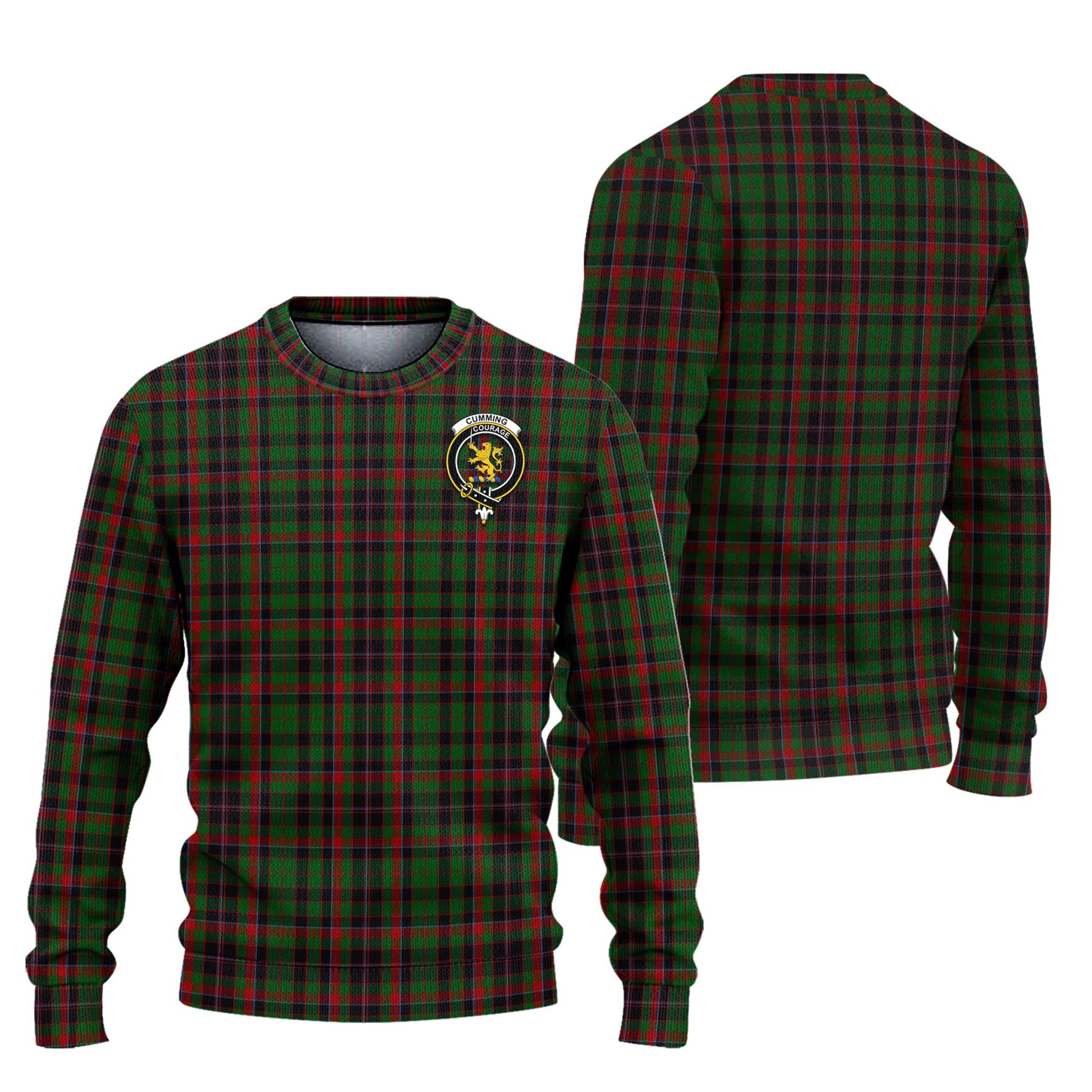 Cumming Hunting Tartan Knitted Sweater with Family Crest Unisex - Tartanvibesclothing