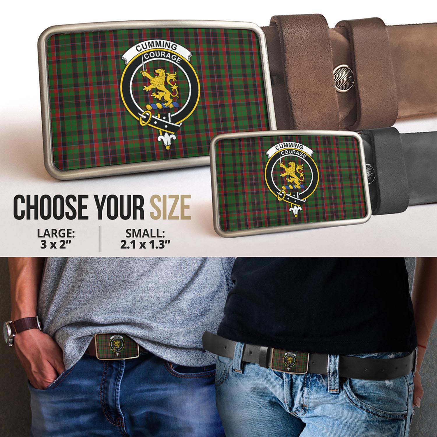 Cumming Hunting Tartan Belt Buckles with Family Crest - Tartan Vibes Clothing