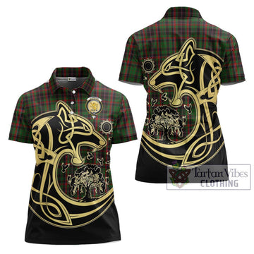 Cumming Hunting Tartan Women's Polo Shirt with Family Crest Celtic Wolf Style