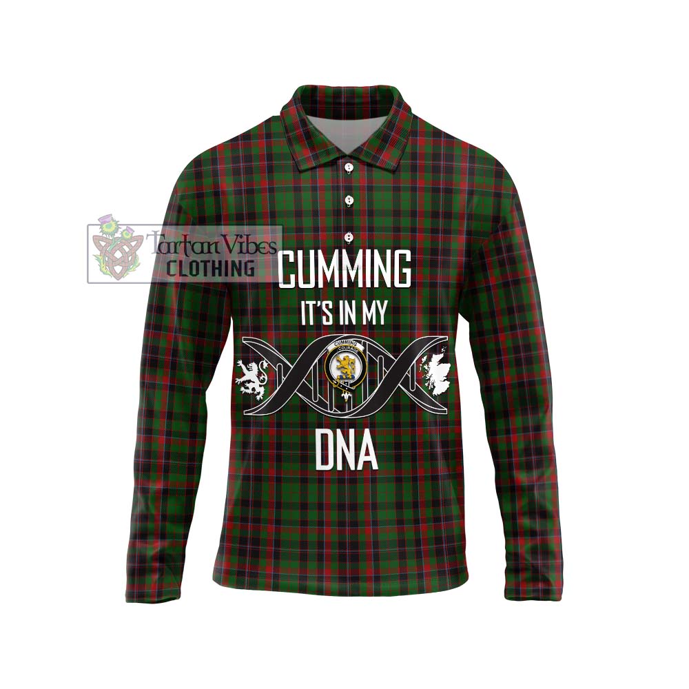 Cumming Hunting Tartan Long Sleeve Polo Shirt with Family Crest DNA In Me Style Unisex - Tartanvibesclothing Shop