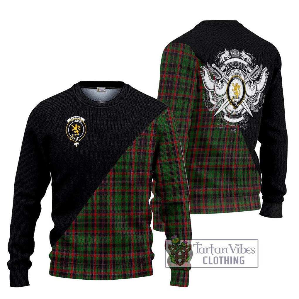 Cumming Hunting Tartan Knitted Sweater with Family Crest and Military Logo Style Unisex - Tartanvibesclothing Shop