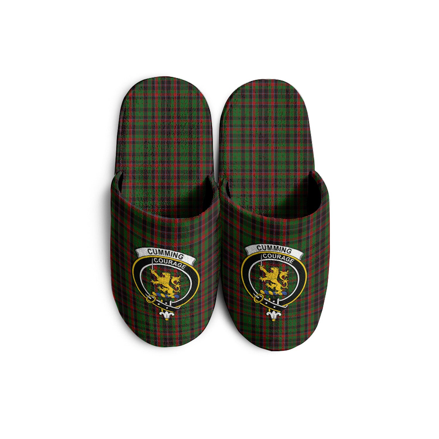 Cumming Hunting Tartan Home Slippers with Family Crest - Tartanvibesclothing