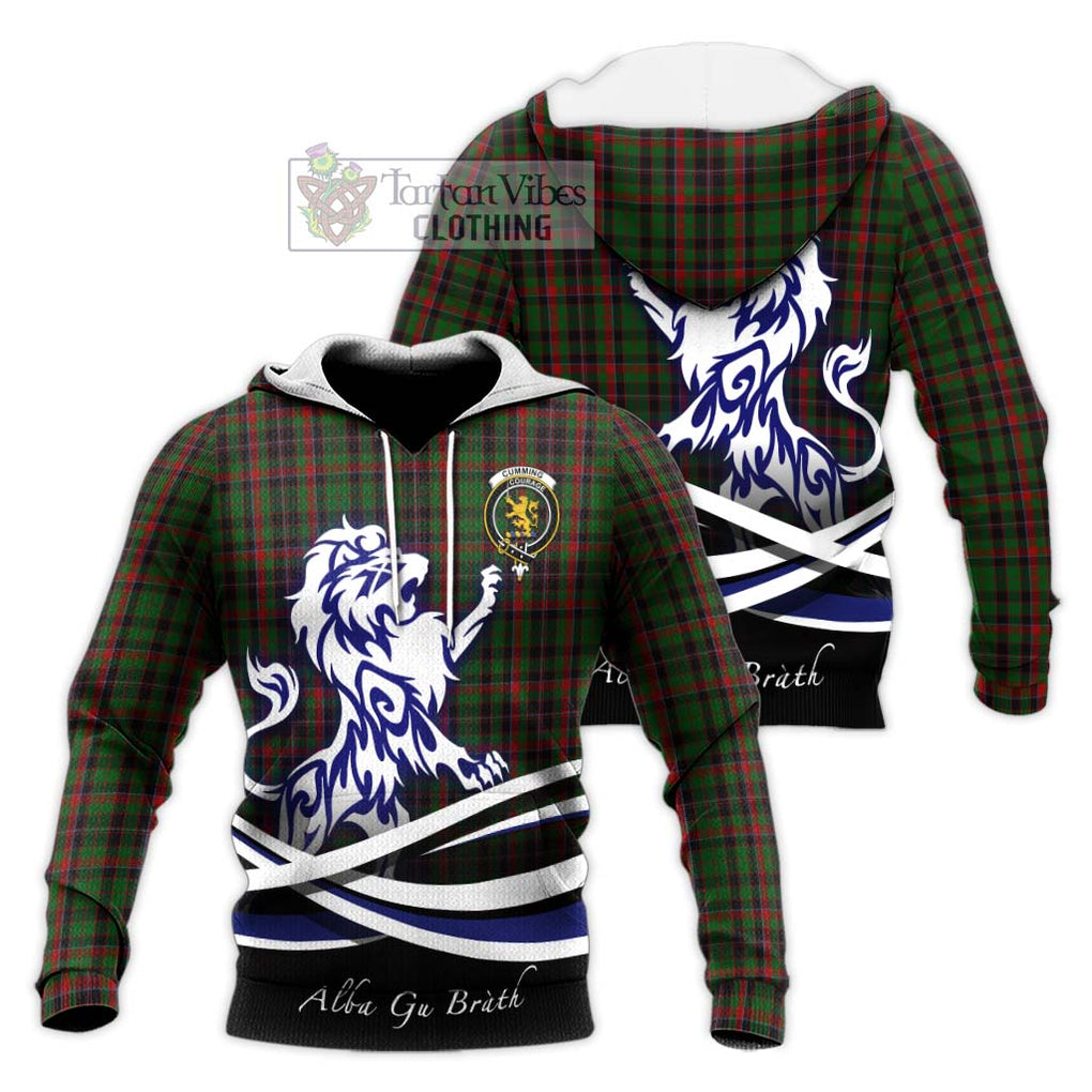 Cumming Hunting Tartan Knitted Hoodie with Alba Gu Brath Regal Lion Emblem Unisex Knitted Pullover Hoodie - Tartanvibesclothing Shop