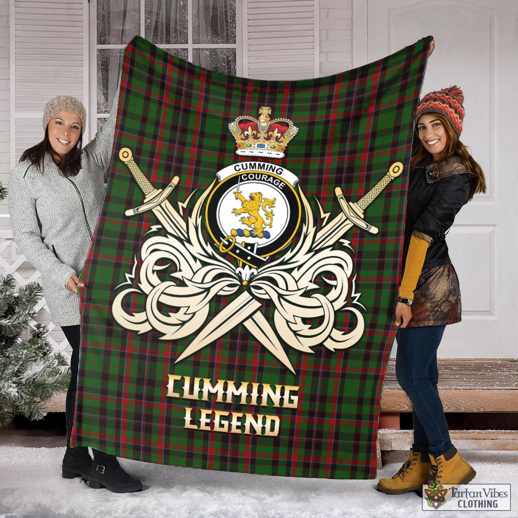 Tartan Vibes Clothing Cumming Hunting Tartan Blanket with Clan Crest and the Golden Sword of Courageous Legacy