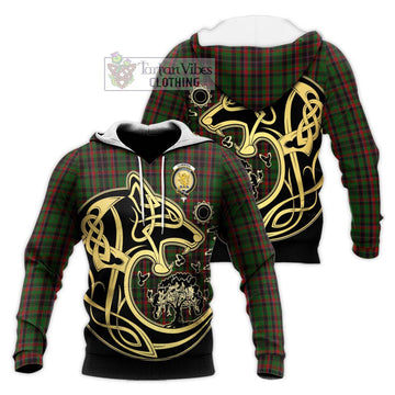 Cumming Hunting Tartan Knitted Hoodie with Family Crest Celtic Wolf Style