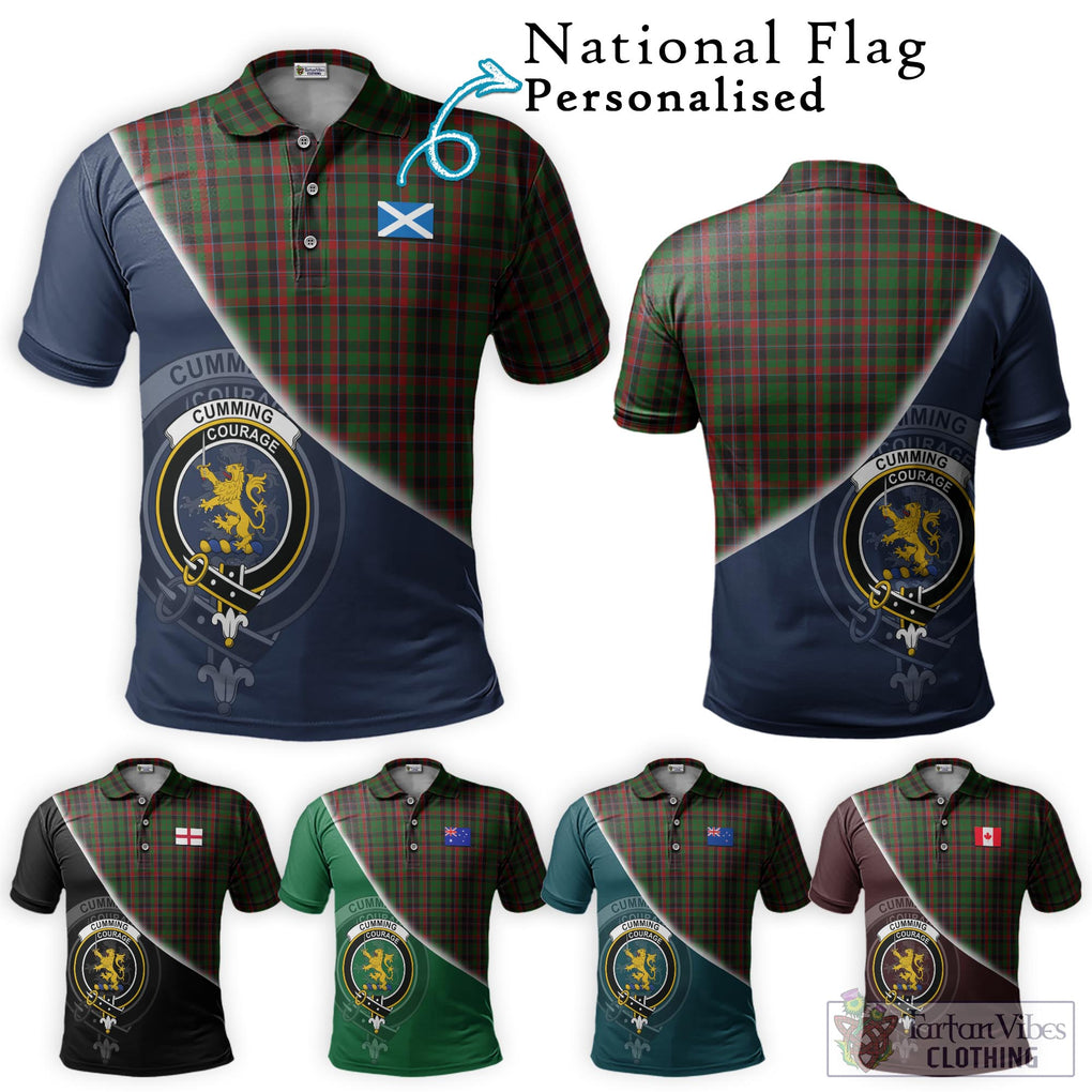 Cumming Hunting Tartan Polo Shirt with Personalised National Flag and Family Crest Half Style Maroon - Tartanvibesclothing Shop