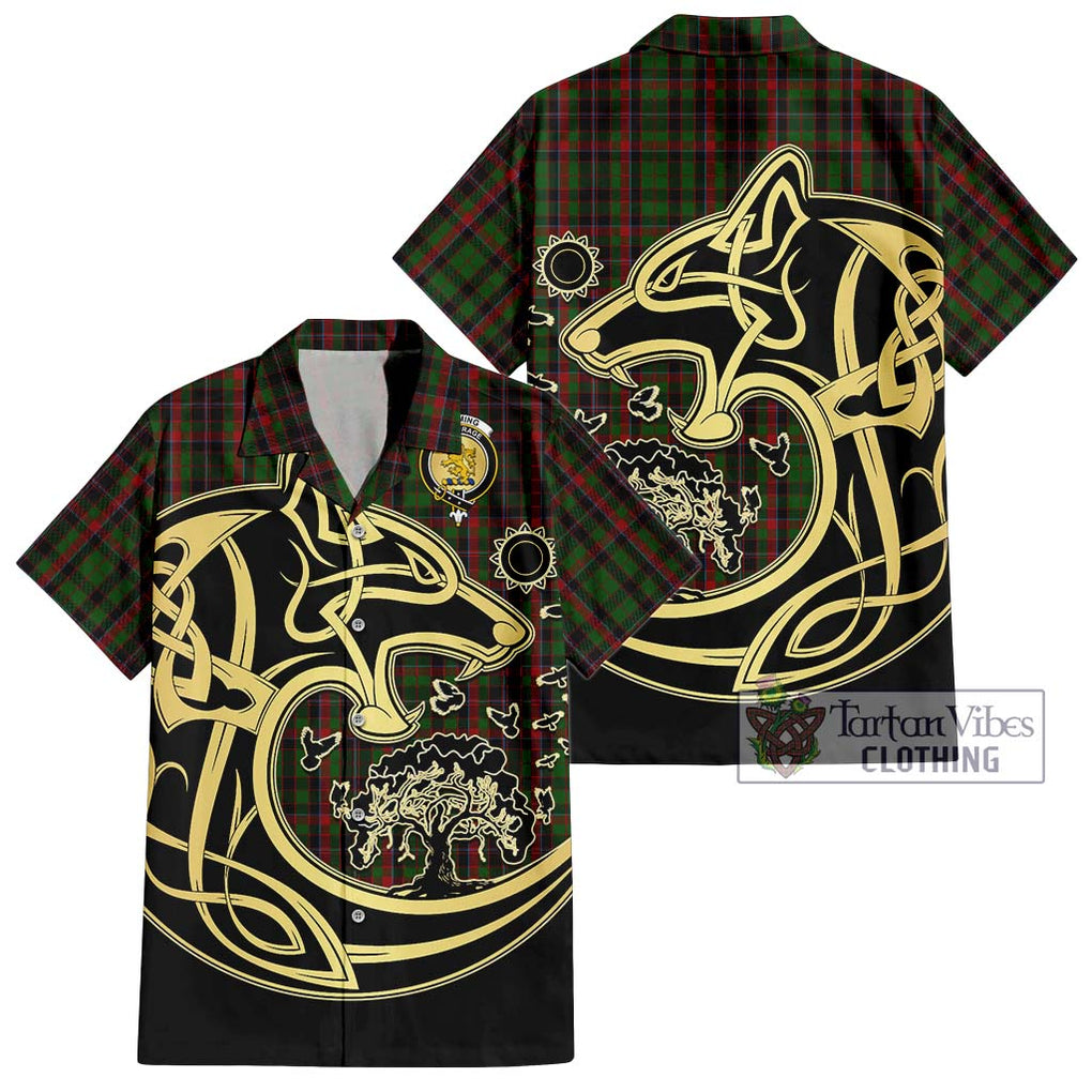 Cumming Hunting Tartan Short Sleeve Button Shirt with Family Crest Celtic Wolf Style Kid - Tartan Vibes Clothing