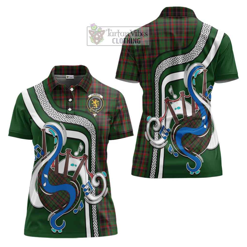 Cumming Hunting Tartan Women's Polo Shirt with Epic Bagpipe Style Women - Tartanvibesclothing Shop