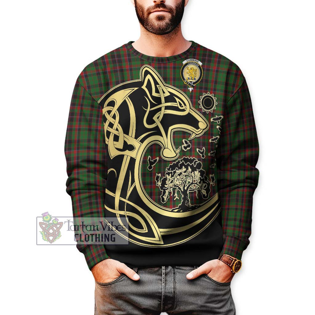 Cumming Hunting Tartan Sweatshirt with Family Crest Celtic Wolf Style Unisex - Tartan Vibes Clothing