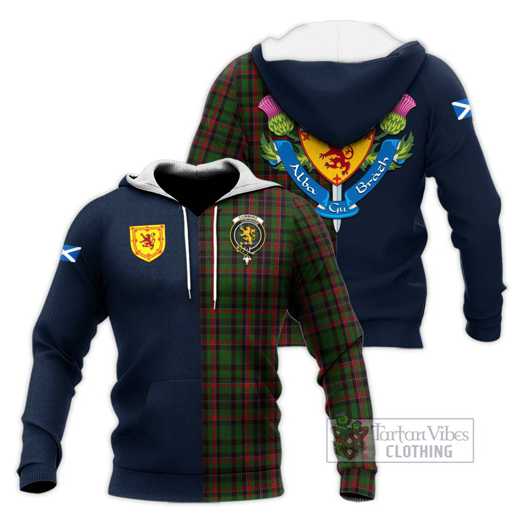 Tartan Vibes Clothing Cumming Hunting Tartan Knitted Hoodie with Scottish Lion Royal Arm Half Style