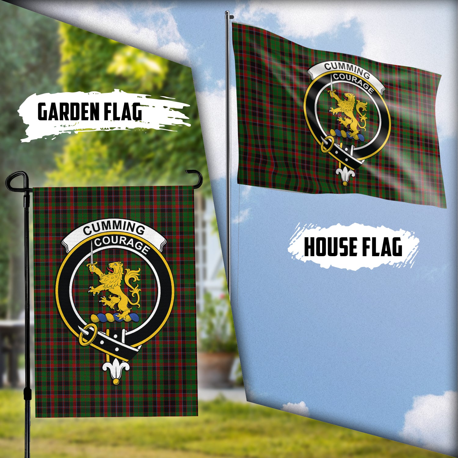 Cumming Hunting Tartan Flag with Family Crest Garden Flag (Vertical) - Tartan Vibes Clothing