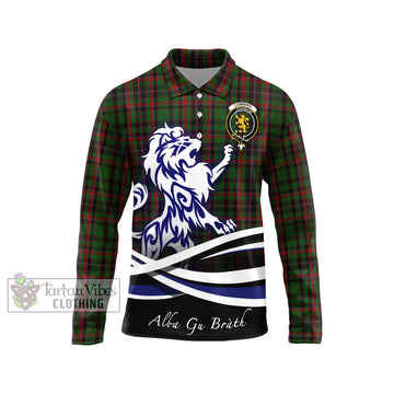 Cumming Hunting Tartan Long Sleeve Polo Shirt with Alba Gu Brath Regal Lion Emblem