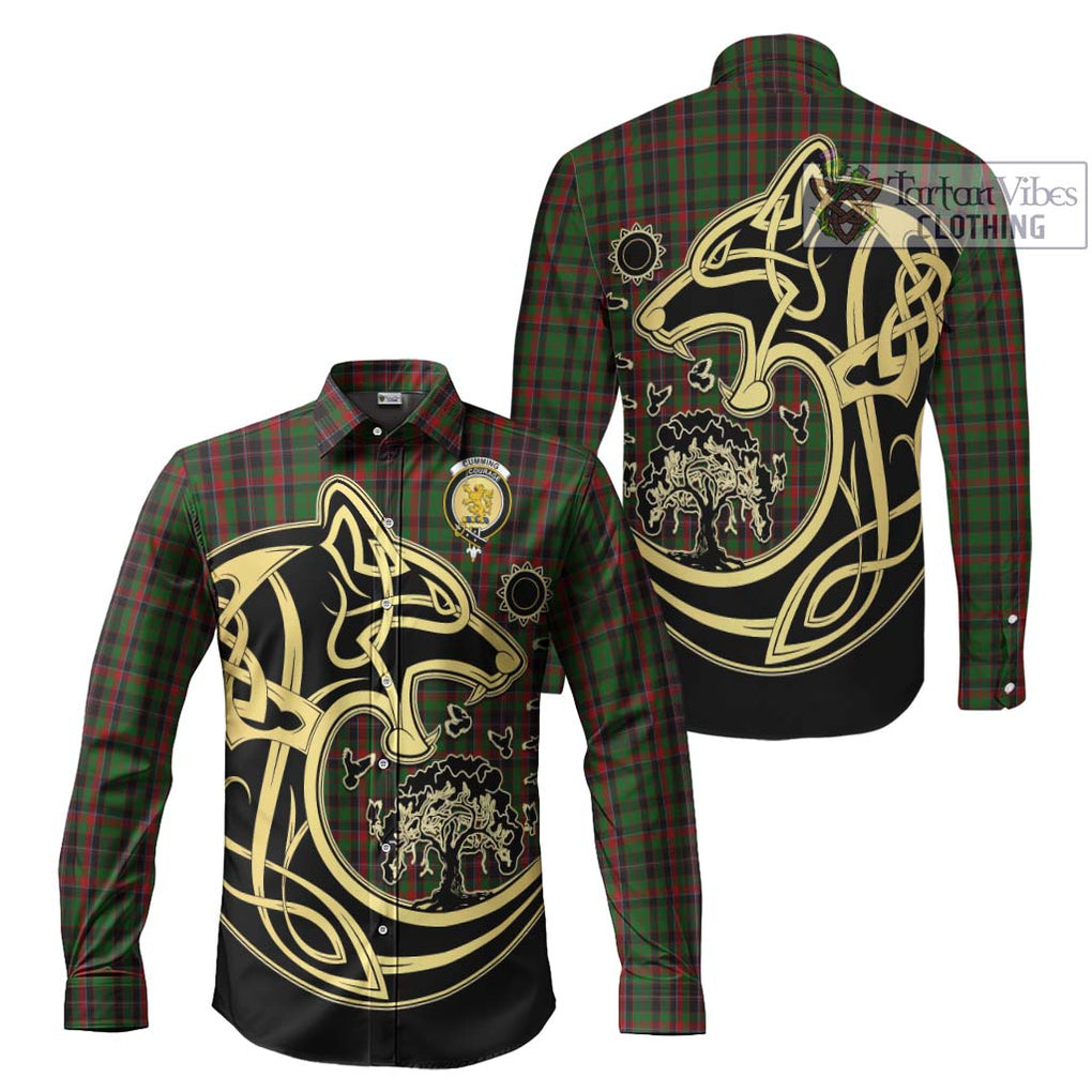 Cumming Hunting Tartan Long Sleeve Button Shirt with Family Crest Celtic Wolf Style Men's Shirt S - Tartan Vibes Clothing