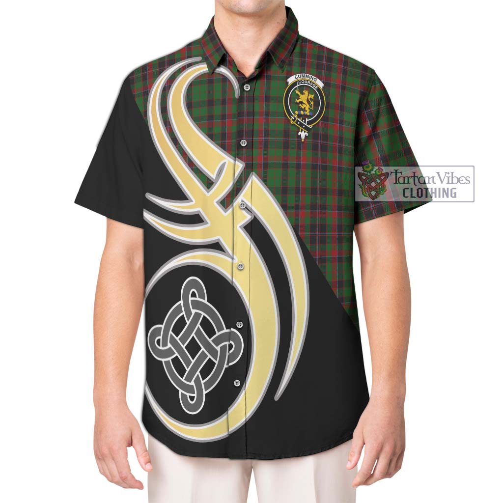 Cumming Hunting Tartan Short Sleeve Button Shirt with Family Crest and Celtic Symbol Style Kid - Tartan Vibes Clothing