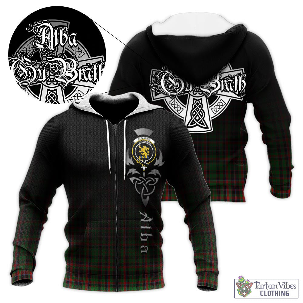 Tartan Vibes Clothing Cumming Hunting Tartan Knitted Hoodie Featuring Alba Gu Brath Family Crest Celtic Inspired