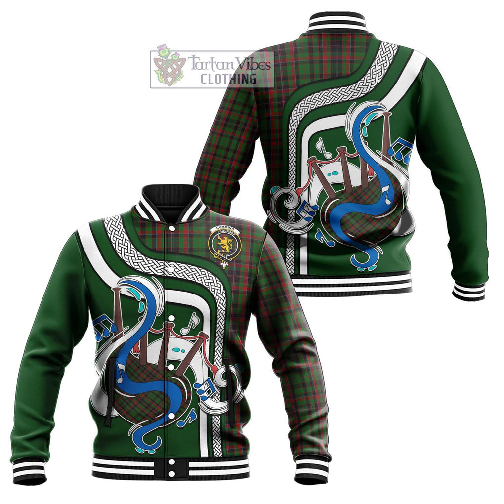 Tartan Vibes Clothing Cumming Hunting Tartan Baseball Jacket with Epic Bagpipe Style