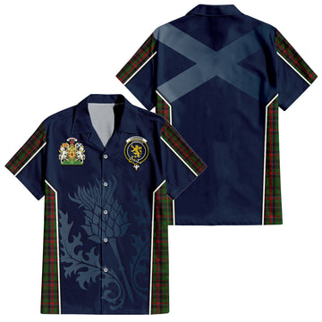 Cumming Hunting Tartan Short Sleeve Button Up Shirt with Family Crest and Scottish Thistle Vibes Sport Style