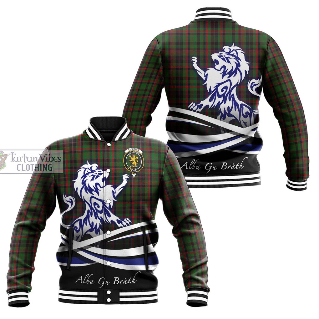 Cumming Hunting Tartan Baseball Jacket with Alba Gu Brath Regal Lion Emblem Unisex - Tartanvibesclothing Shop