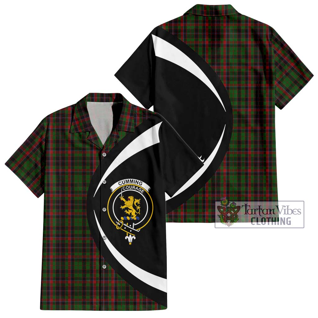 Cumming Hunting Tartan Short Sleeve Button Up with Family Crest Circle Style Kid - Tartan Vibes Clothing