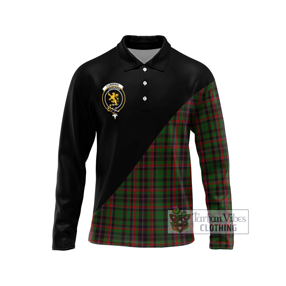 Cumming Hunting Tartan Long Sleeve Polo Shirt with Family Crest and Military Logo Style Unisex - Tartanvibesclothing Shop