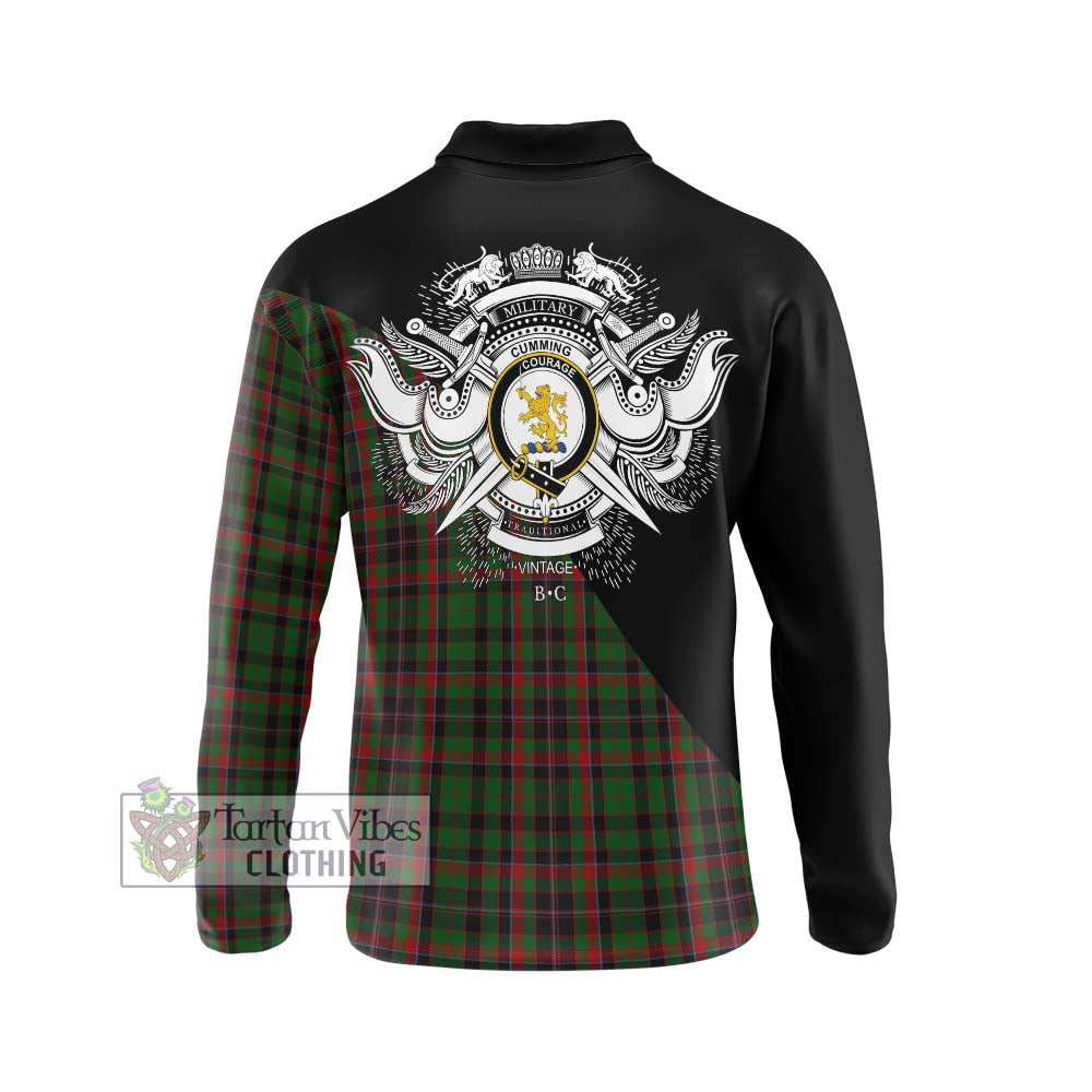 Cumming Hunting Tartan Long Sleeve Polo Shirt with Family Crest and Military Logo Style - Tartanvibesclothing Shop