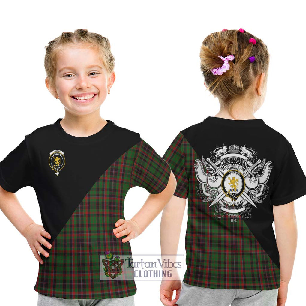 Cumming Hunting Tartan Kid T-Shirt with Family Crest and Military Logo Style - Tartanvibesclothing Shop