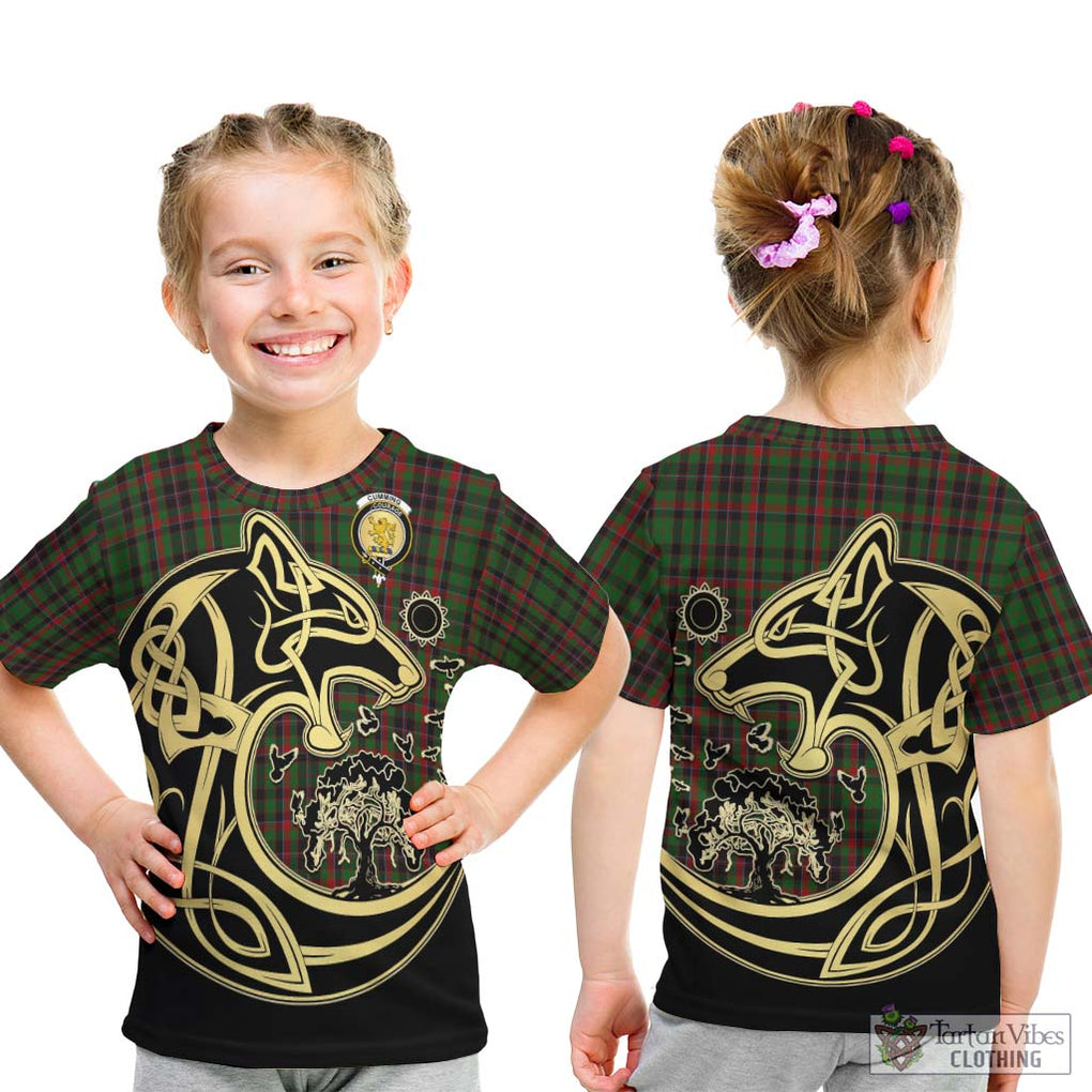 Cumming Hunting Tartan Kid T-Shirt with Family Crest Celtic Wolf Style - Tartan Vibes Clothing