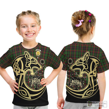 Cumming Hunting Tartan Kid T-Shirt with Family Crest Celtic Wolf Style