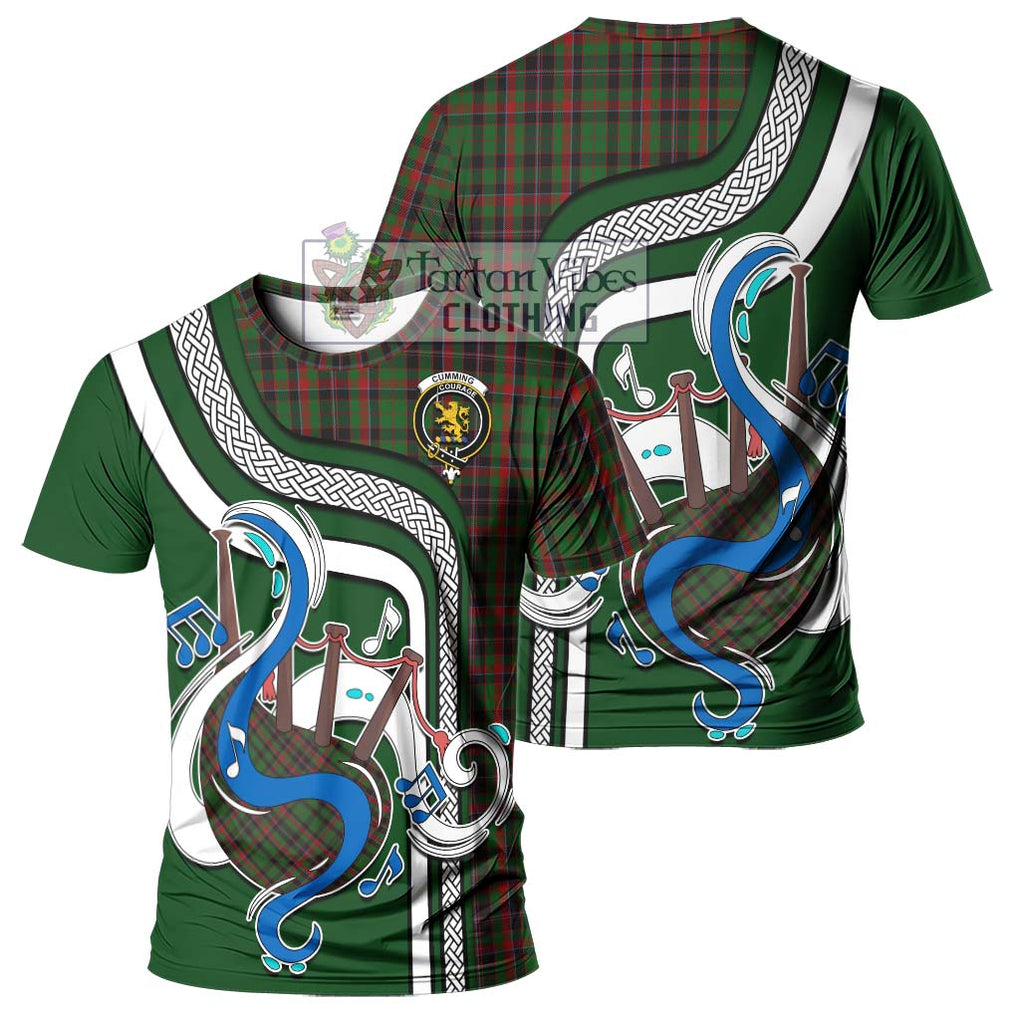 Cumming Hunting Tartan T-Shirt with Epic Bagpipe Style - Tartanvibesclothing Shop