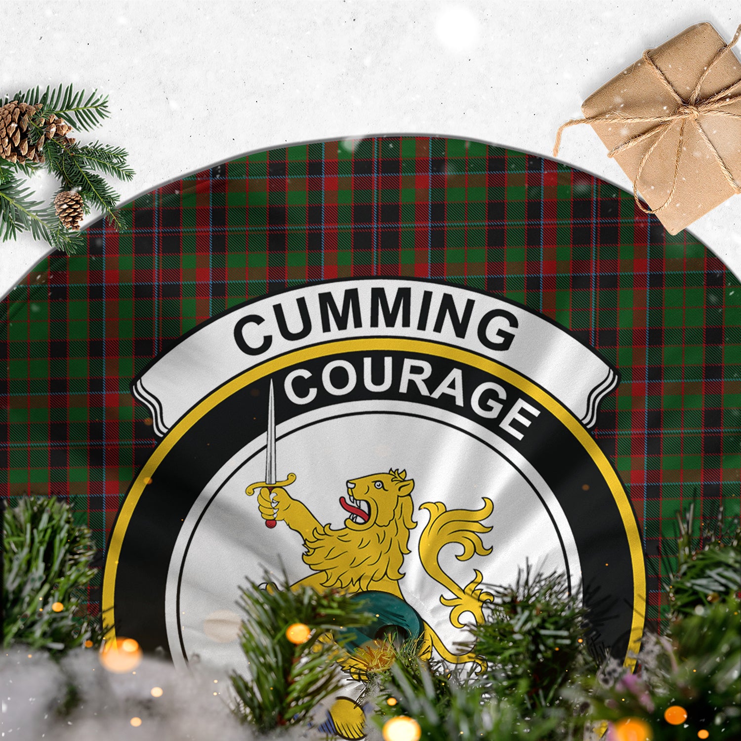 Cumming Hunting Tartan Christmas Tree Skirt with Family Crest - Tartanvibesclothing