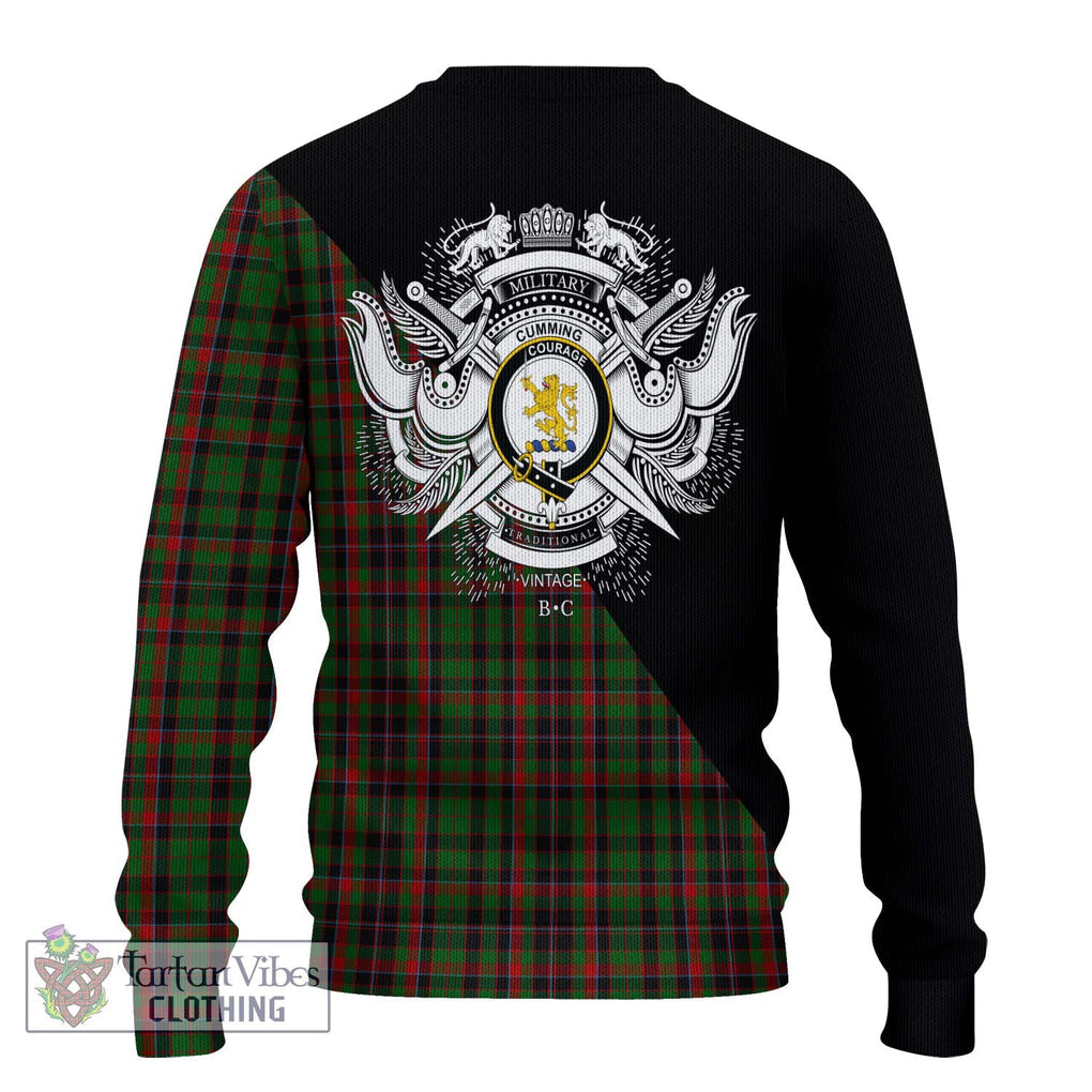 Cumming Hunting Tartan Knitted Sweater with Family Crest and Military Logo Style - Tartanvibesclothing Shop