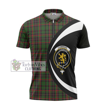 Cumming Hunting Tartan Zipper Polo Shirt with Family Crest Circle Style