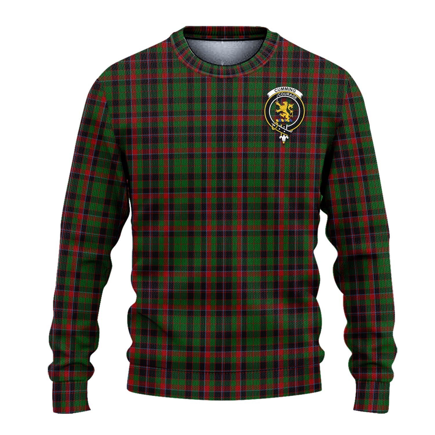 Cumming Hunting Tartan Knitted Sweater with Family Crest - Tartanvibesclothing