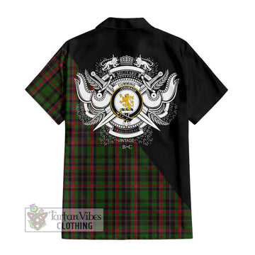 Cumming Hunting Tartan Short Sleeve Button Shirt with Family Crest and Military Logo Style