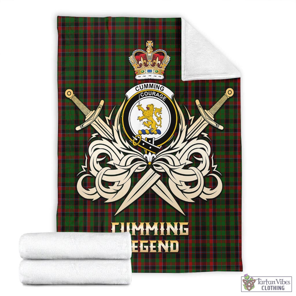 Tartan Vibes Clothing Cumming Hunting Tartan Blanket with Clan Crest and the Golden Sword of Courageous Legacy