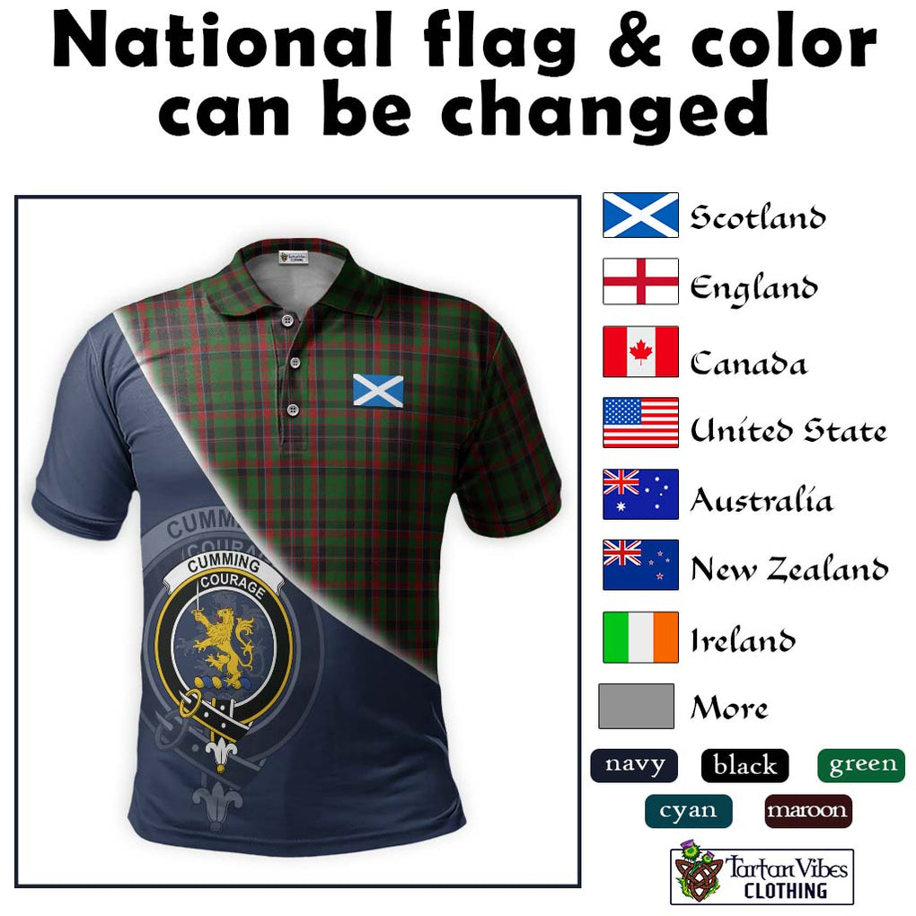 Cumming Hunting Tartan Polo Shirt with Personalised National Flag and Family Crest Half Style - Tartanvibesclothing Shop