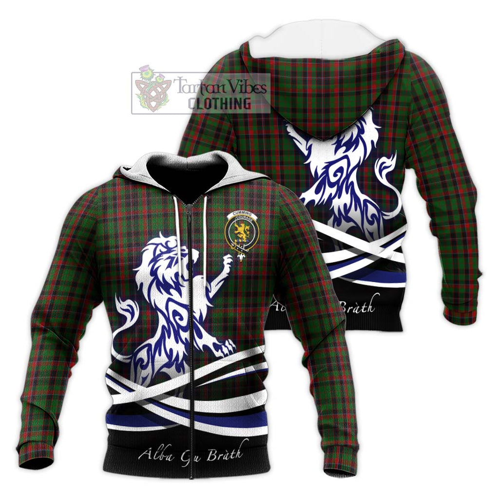 Cumming Hunting Tartan Knitted Hoodie with Alba Gu Brath Regal Lion Emblem Unisex Knitted Zip Hoodie - Tartanvibesclothing Shop