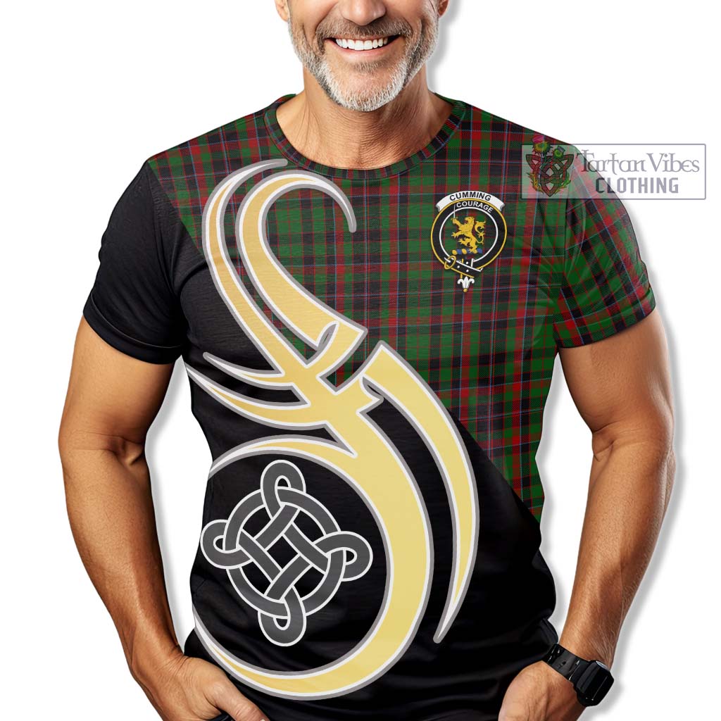 Tartan Vibes Clothing Cumming Hunting Tartan T-Shirt with Family Crest and Celtic Symbol Style