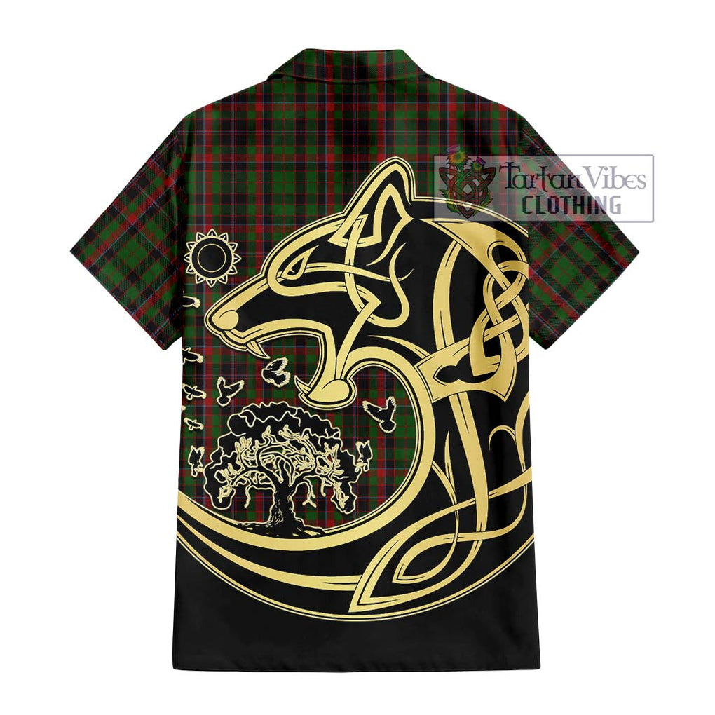 Cumming Hunting Tartan Short Sleeve Button Shirt with Family Crest Celtic Wolf Style - Tartan Vibes Clothing