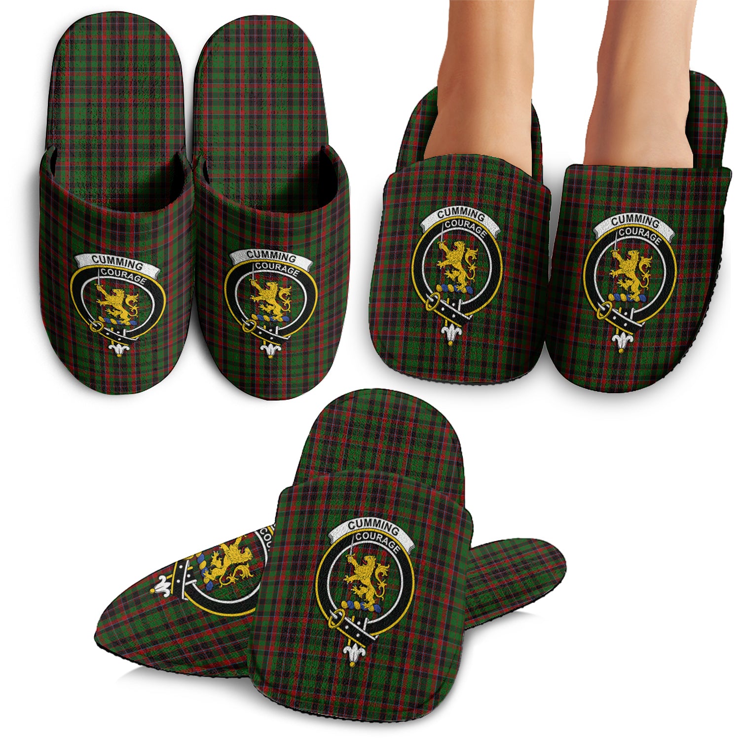 Cumming Hunting Tartan Home Slippers with Family Crest - Tartanvibesclothing