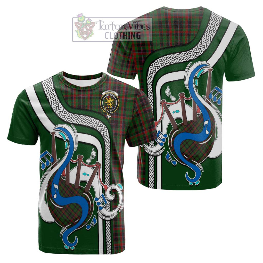 Tartan Vibes Clothing Cumming Hunting Tartan Cotton T-shirt with Epic Bagpipe Style